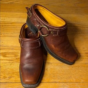 Frye Western Leather Harness Buckle Mules size 8